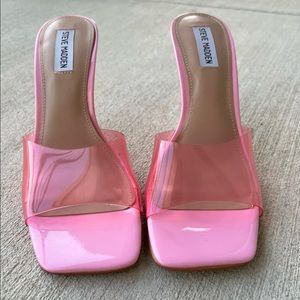 Pink Square Toe Clear Dress Sandals by Steve Madden